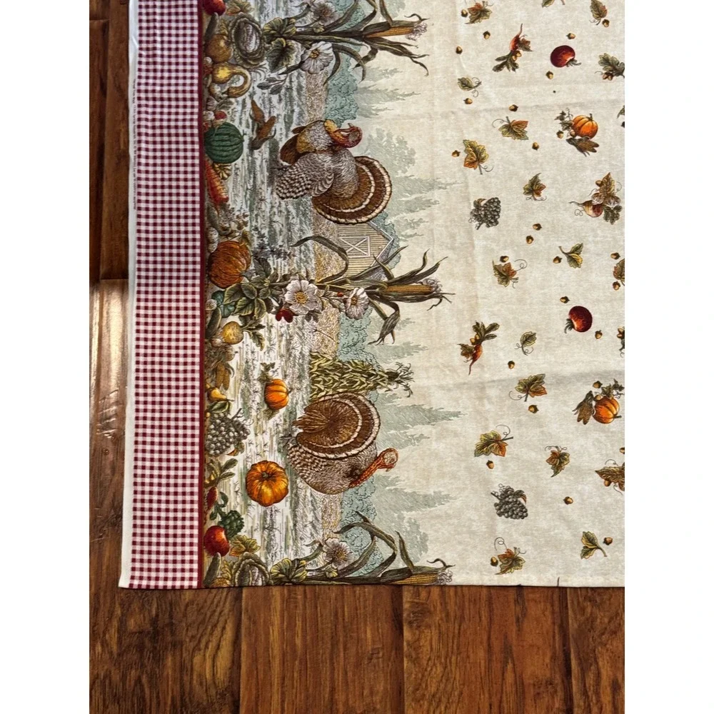 Springs Industries Harvest Toile Wide Thanksgiving Tablecloth Turkey Red Gingham